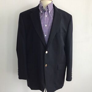 Saville Row Navy Blue Wool With Gold Buttons Two Button Notched Collar Size 46R